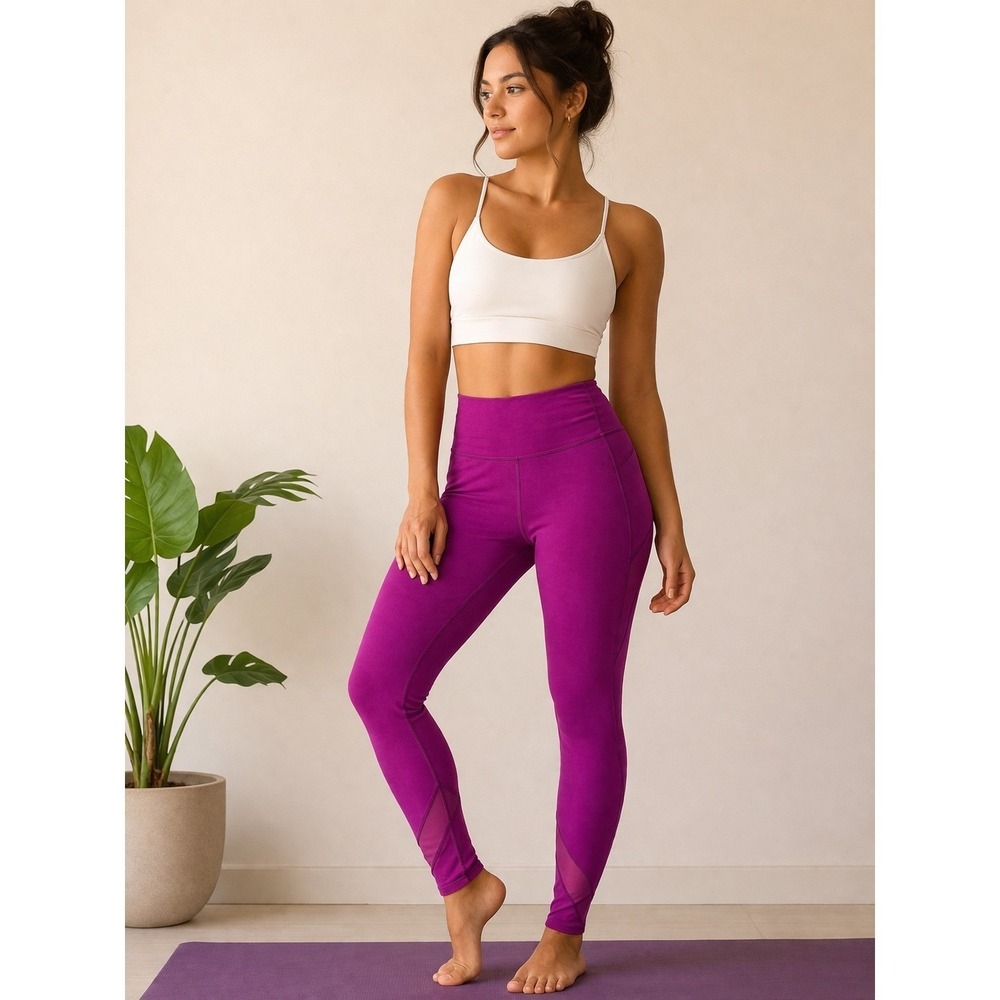 Lululemon Magenta Purple Mesh Panel High Rise Athletic Leggings Womens Size 6